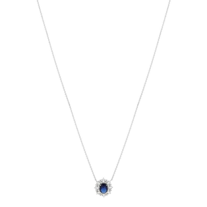 Collier argent 925 pierre bleue et zirconias 45 cm - vue 2