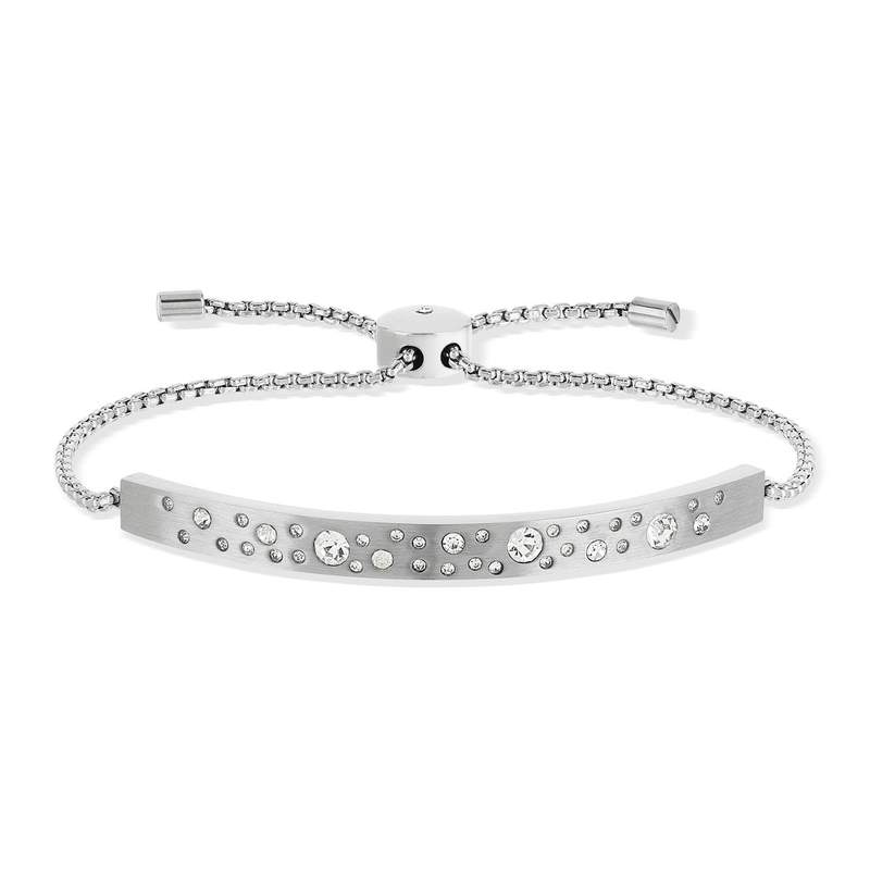 Bracelet acier plaque pierres imitation blanches 24 cm - vue 1