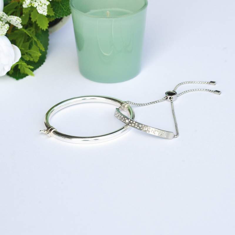 Bracelet acier plaque pierres imitation blanches 24 cm - vue D3