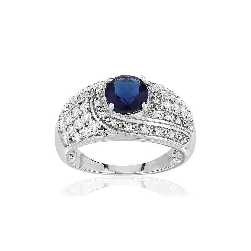 Bague argent 925 pierre imitation bleue et zirconias - vue 1