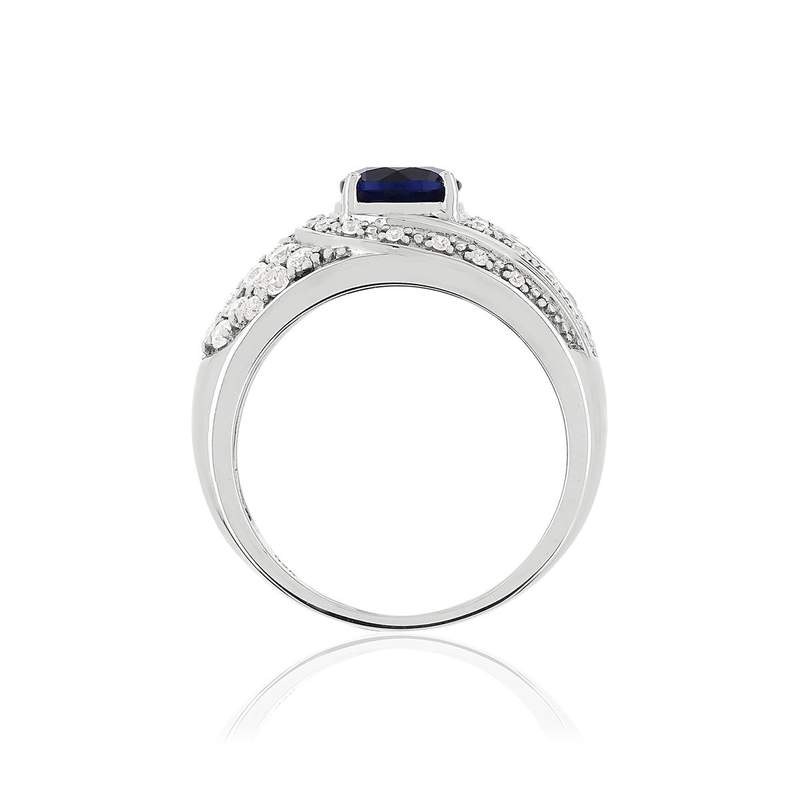Bague argent 925 pierre imitation bleue et zirconias - vue 2