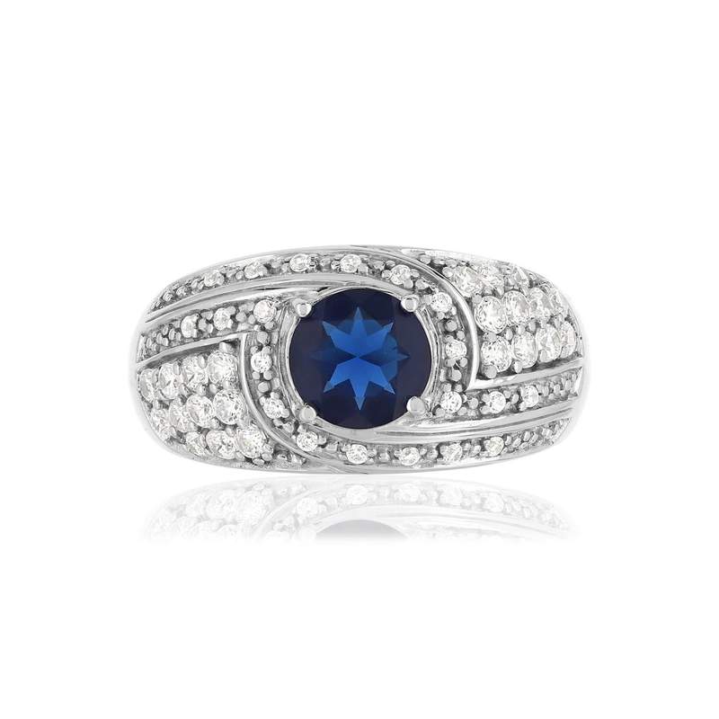 Bague argent 925 pierre imitation bleue et zirconias - vue 3