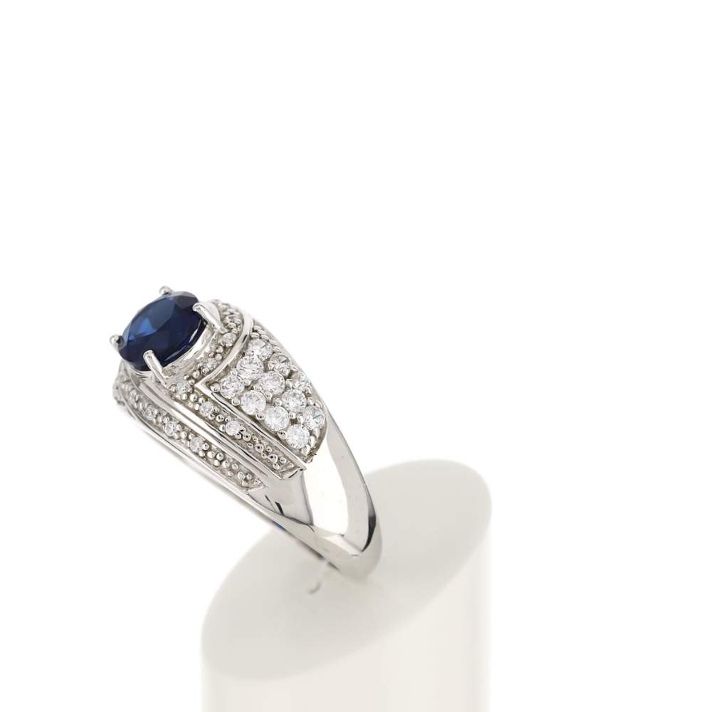 Bague argent 925 pierre imitation bleue et zirconias - vue 5
