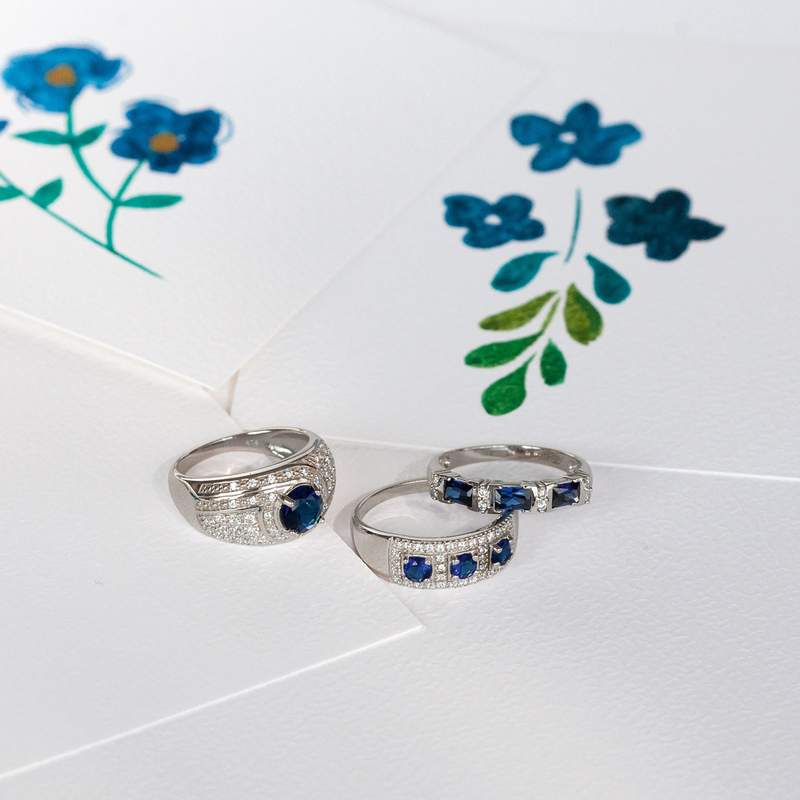 Bague argent 925 pierre imitation bleue et zirconias - vue D3