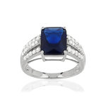 Bague argent 925 pierre bleue rectangulaire et zirconias - vue 1