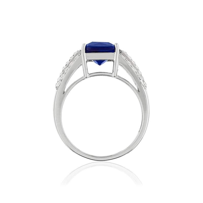 Bague argent 925 pierre bleue rectangulaire et zirconias - vue 2