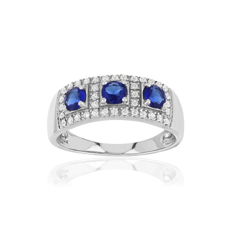 Bague argent 925 pierres imitation bleues et zirconias - vue 1