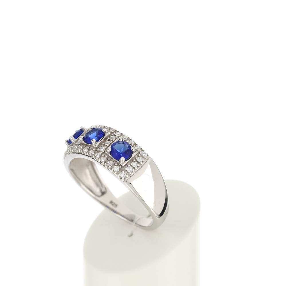 Bague argent 925 pierres imitation bleues et zirconias - vue 4