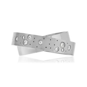 Bague acier anneaux entrelacés zirconia blanc