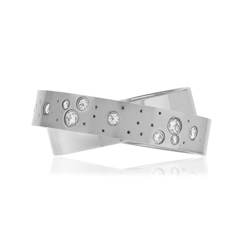 Bague acier anneaux entrelacés zirconia blanc - vue 3