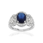 Bague argent 925 pierre imitation bleue et zirconias - vue 1