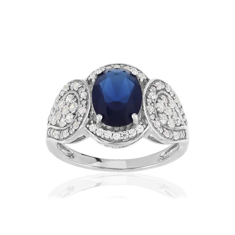 Bague argent 925 pierre imitation bleue et zirconias - vue 1
