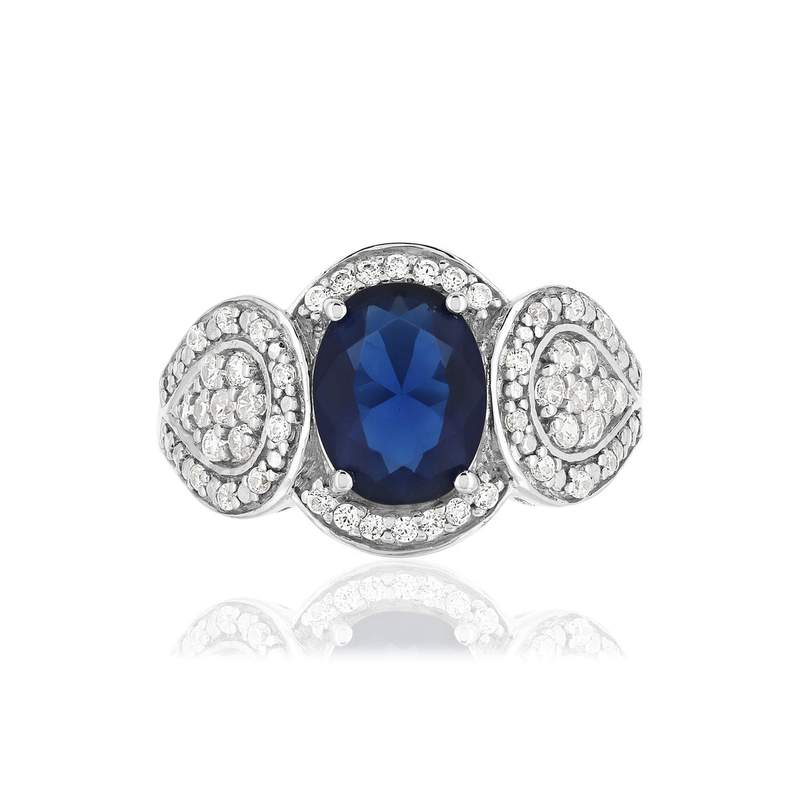 Bague argent 925 pierre imitation bleue et zirconias - vue 3