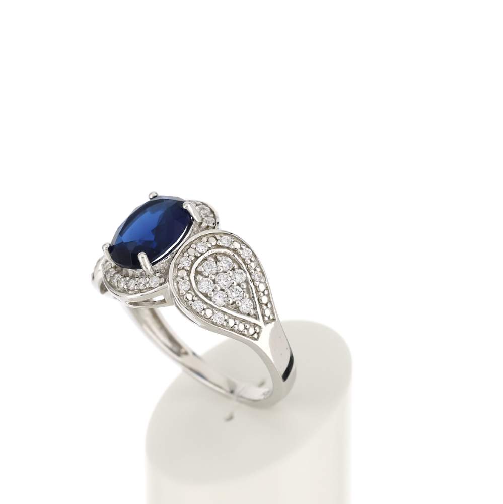 Bague argent 925 pierre imitation bleue et zirconias - vue 4
