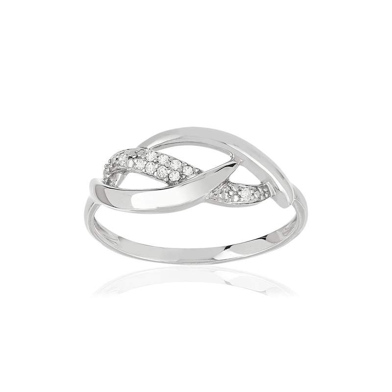 Bague or 375 blanc entrelacée diamants - vue 1