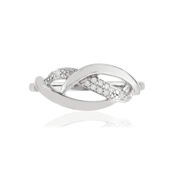 Bague or 375 blanc entrelacée diamants