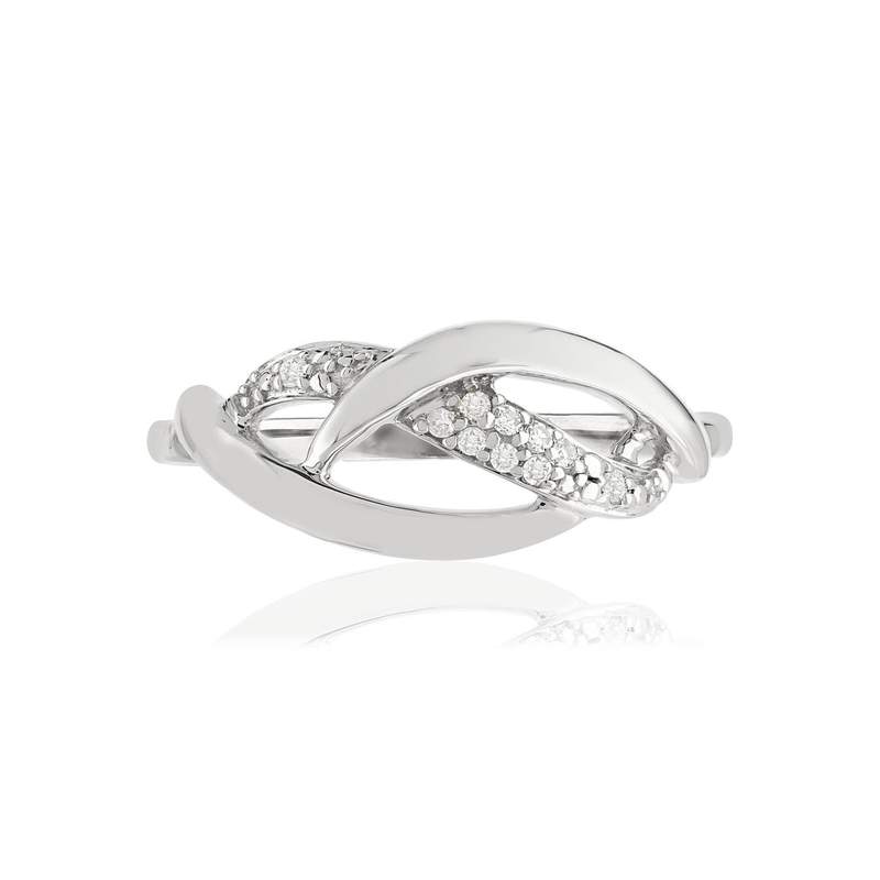 Bague or 375 blanc entrelacée diamants - vue 3
