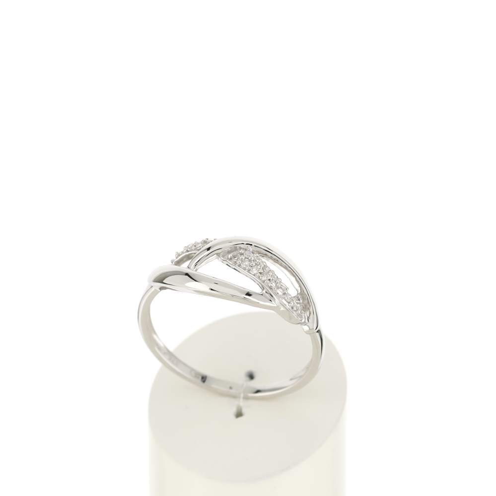 Bague or 375 blanc entrelacée diamants - vue 2