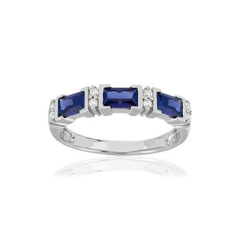 925 silver ring with rectangular imitation blue stones and zirconias