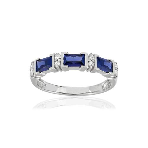 Bague argent 925 pierres imitation bleues rectangulaires et zirconias