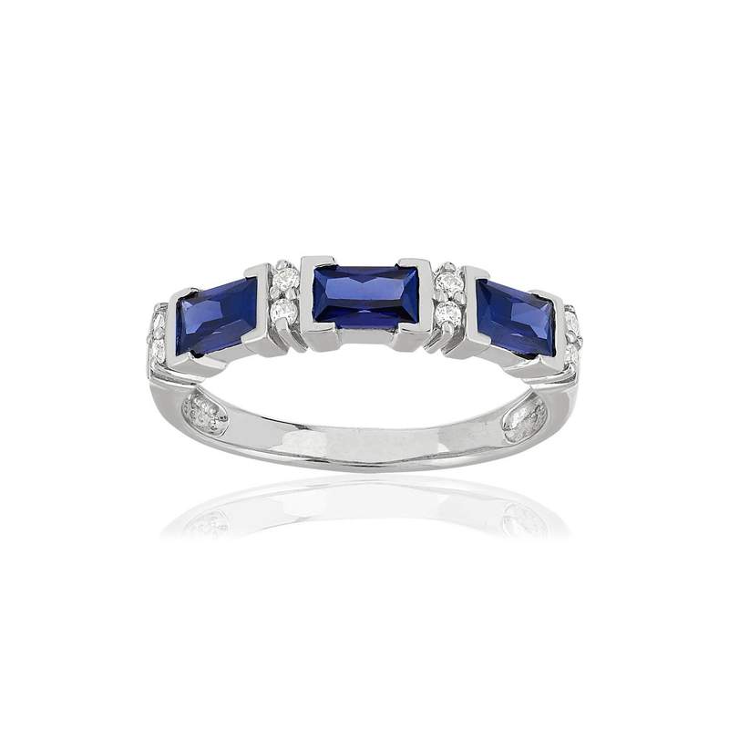 Bague argent 925 pierres imitation bleues rectangulaires et zirconias - vue 1