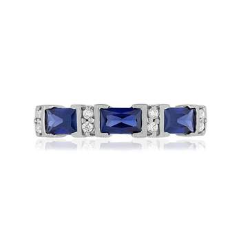 925 silver ring with rectangular imitation blue stones and zirconias
