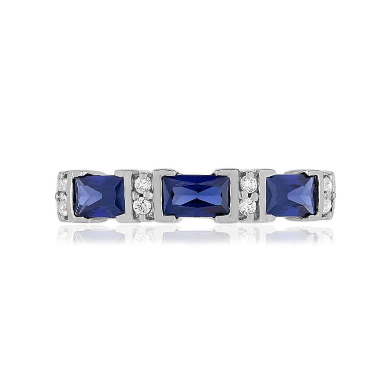 Bague argent 925 pierres imitation bleues rectangulaires et zirconias - vue 3