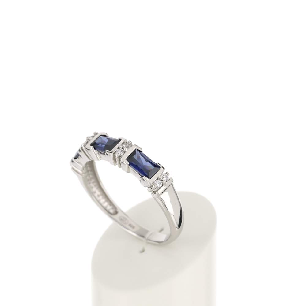 Bague argent 925 pierres imitation bleues rectangulaires et zirconias - vue 4