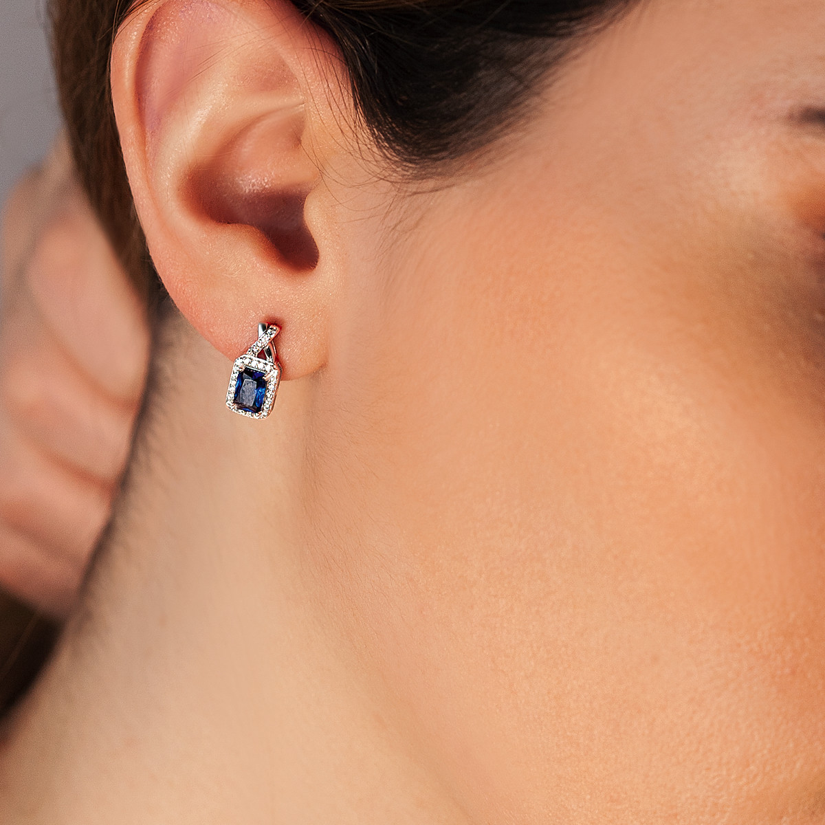 Boucles d'oreilles argent 925 pierres bleues rectangulaires et zirconias - vue D1
