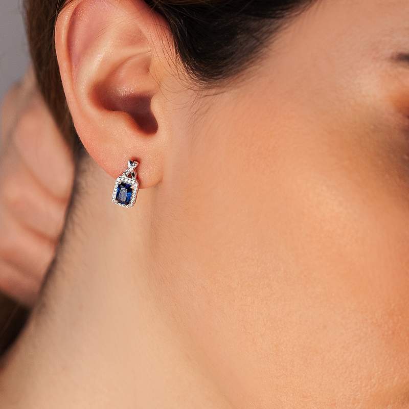 Blue zirconia-style stone earrings - worn look 1
