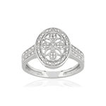 Bague or 375 blanc ovale ajourée diamants - vue 1