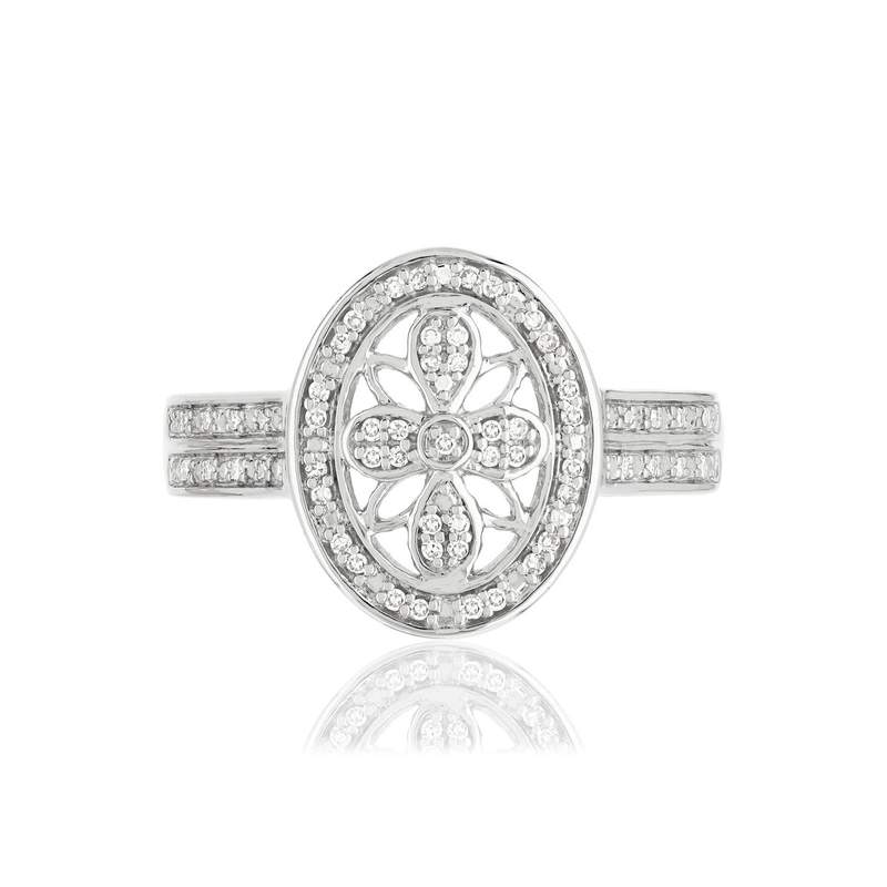 Bague or 375 blanc ovale ajourée diamants - vue 3