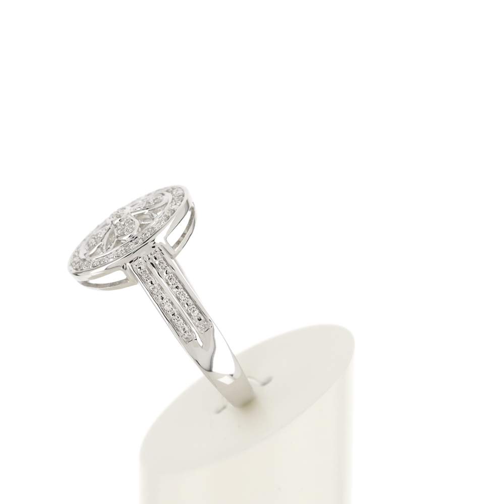 Bague or 375 blanc ovale ajourée diamants - vue 6