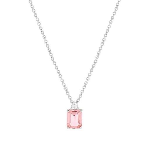Collier argent 925 pierre rose rectangulaire et zirconias 45 cm