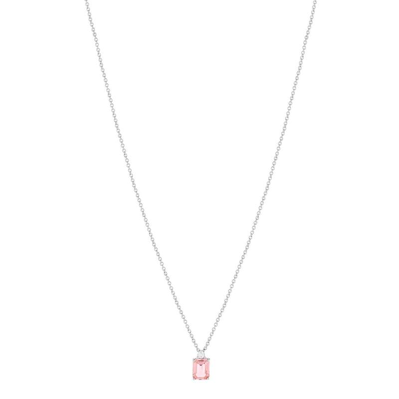 Collier argent 925 pierre rose rectangulaire et zirconias 45 cm - vue 2