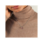 Collier argent 925 pierre rose rectangulaire et zirconias 45 cm - vue porté 1