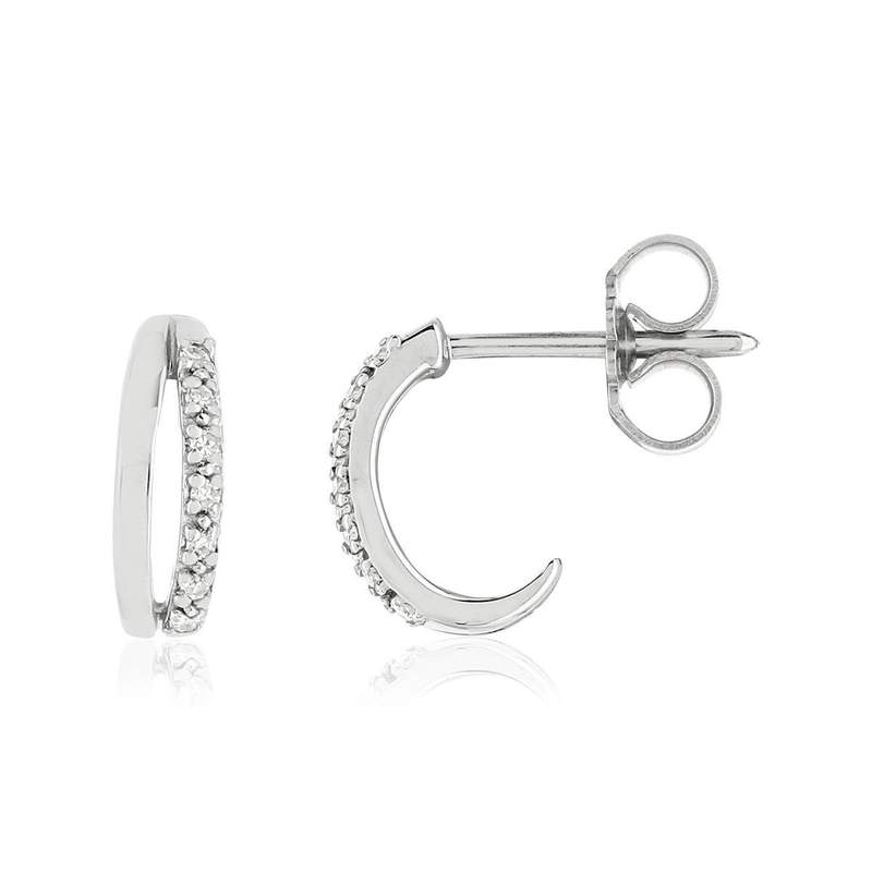 Boucles d'oreilles or 375 blanc diamants - vue 1