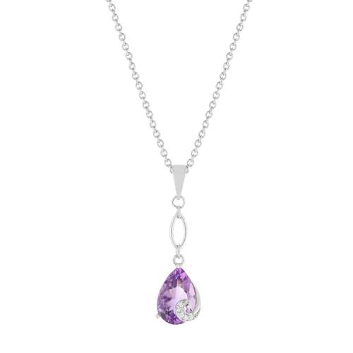 Collier argent 925 améthyste taille poire et zirconias 45 cm