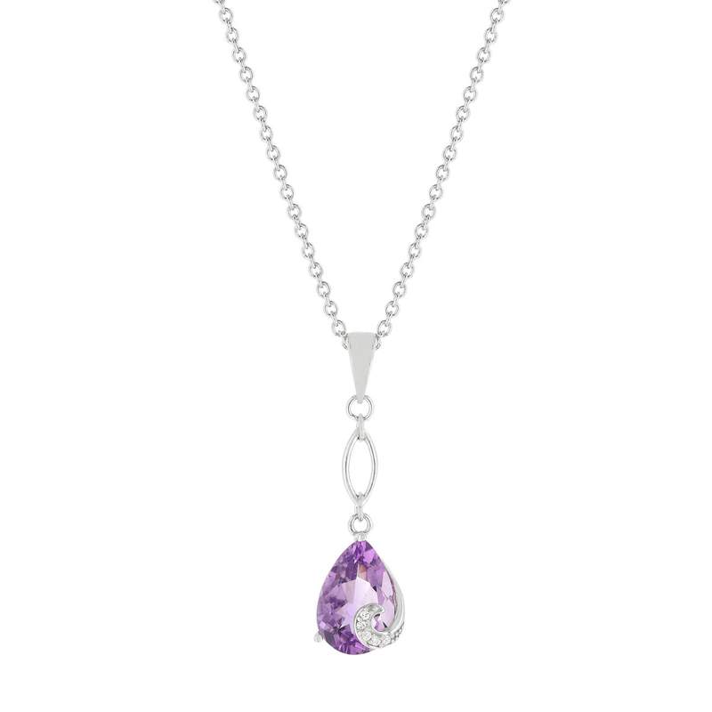 Collier argent 925 améthyste taille poire et zirconias 45 cm - vue 1