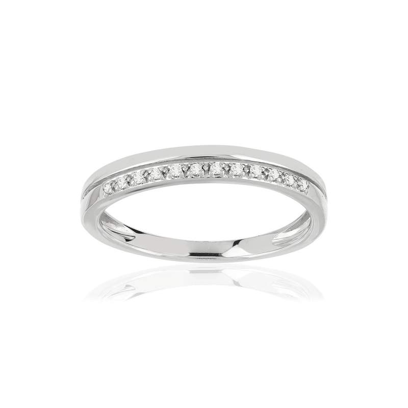 Bague or 375 blanc diamants - vue 1