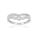 Bague or 375 blanc 'V' diamants - vue 1