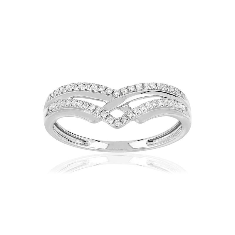 Bague or 375 blanc 'V' diamants - vue 1