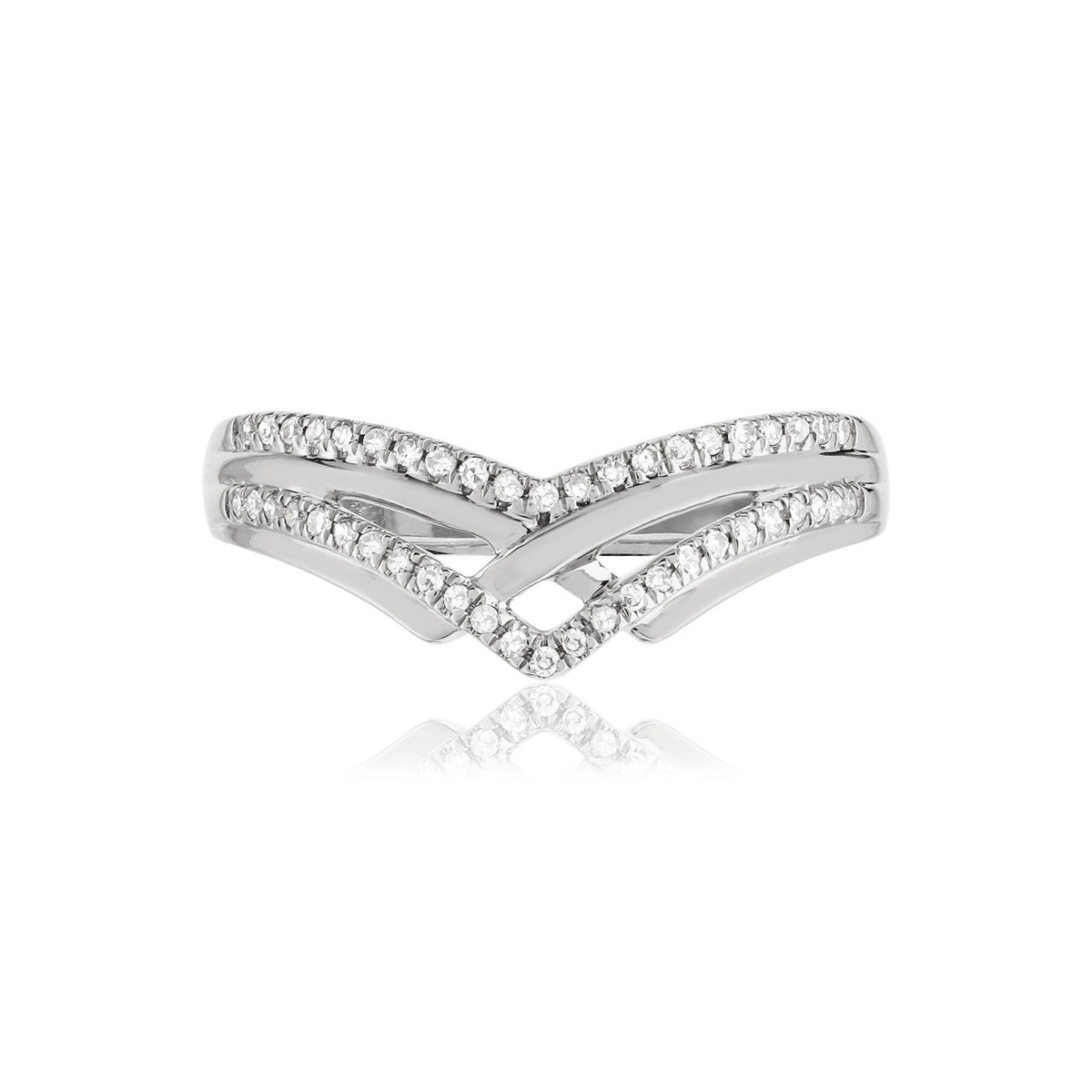 Bague or 375 blanc 'V' diamants - vue 3