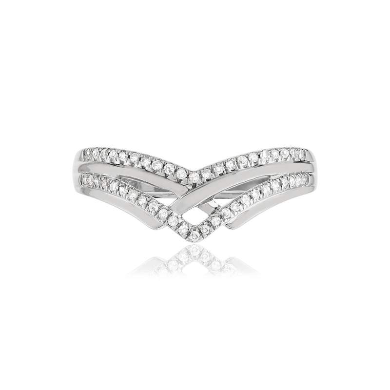 Bague or 375 blanc 'V' diamants - vue 3