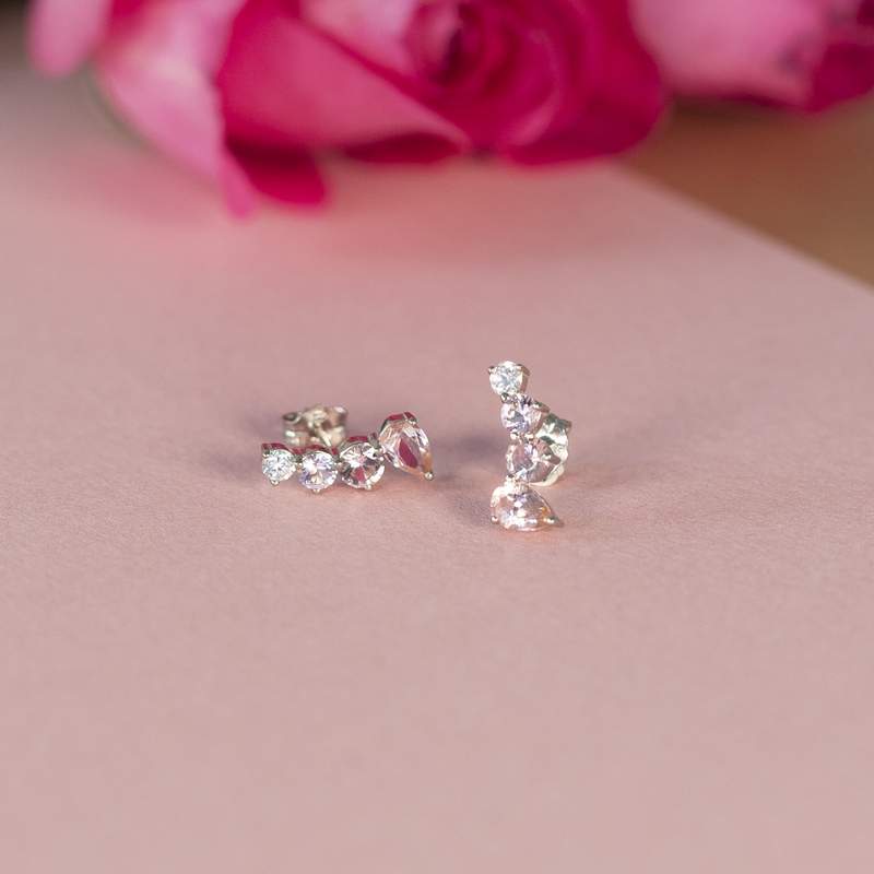 Boucles d'oreilles argent 925 pierres imitation roses et zirconias - vue D3