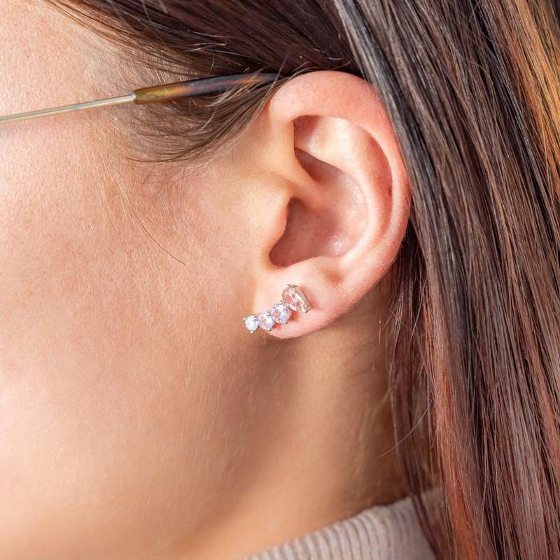 Boucles d'oreilles argent 925 pierres imitation roses et zirconias - vue porté 2