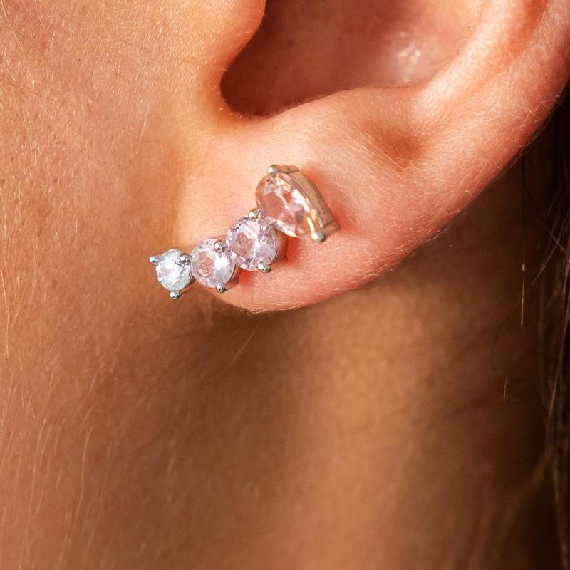 Boucles d'oreilles argent 925 pierres imitation roses et zirconias - vue porté 3