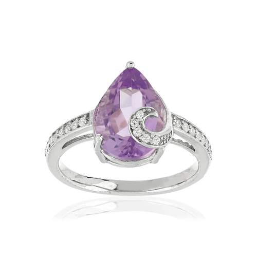 Bague argent 925 améthyste taille poire et zirconias