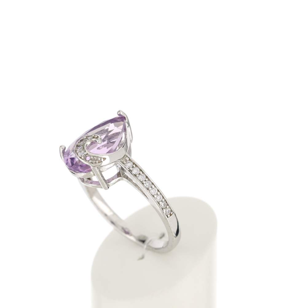 Ring van 925 zilver met een peervormige amethist en zirkonia's - afbeelding 4