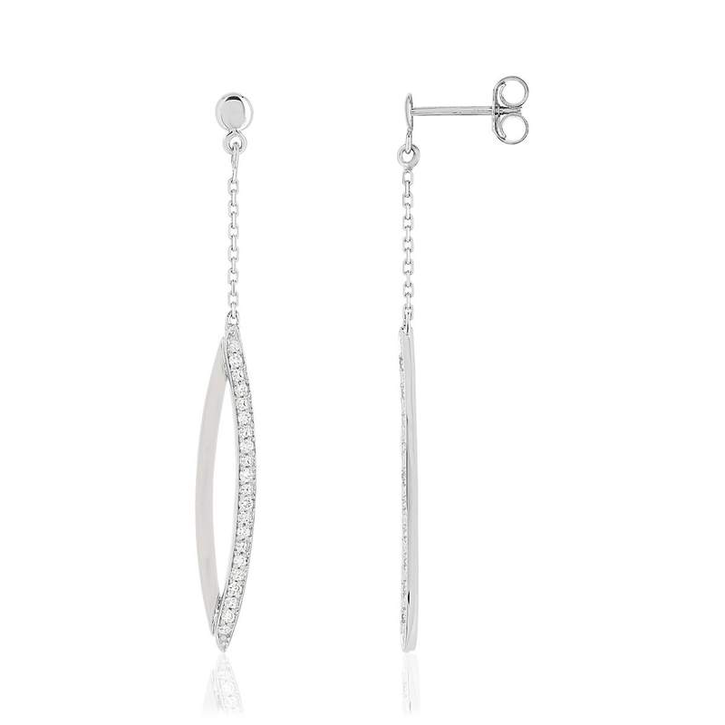 Boucles d'oreilles or blanc 375 pendants diamants - vue 1